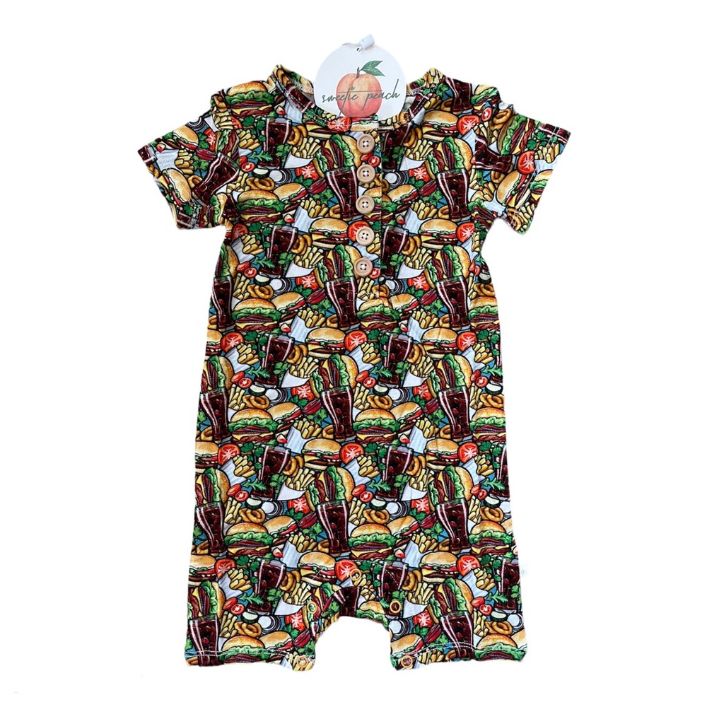Sweetie Peach bamboo romper foodie no ruffles